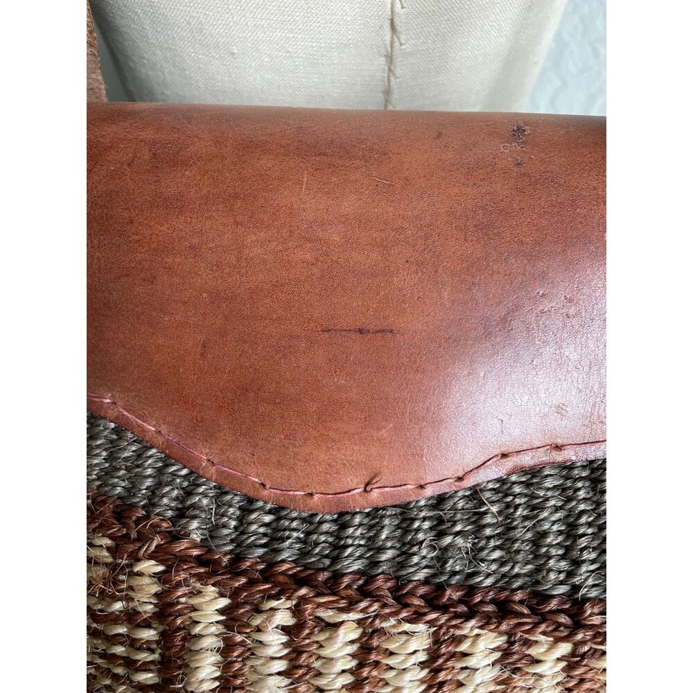 Vintage Large Sisal Woven Tote Leather Trim Market Bag Rare Boho - Picture 13 of 13